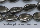 CPY579 15.5 inches 15*20mm flat teardrop pyrite gemstone beads