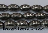 CPY599 15.5 inches 8*12mm rice pyrite gemstone beads wholesale