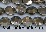 CPY627 15.5 inches 12mm faceted coin pyrite gemstone beads