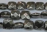 CPY637 15.5 inches 12*12mm faceted square pyrite gemstone beads