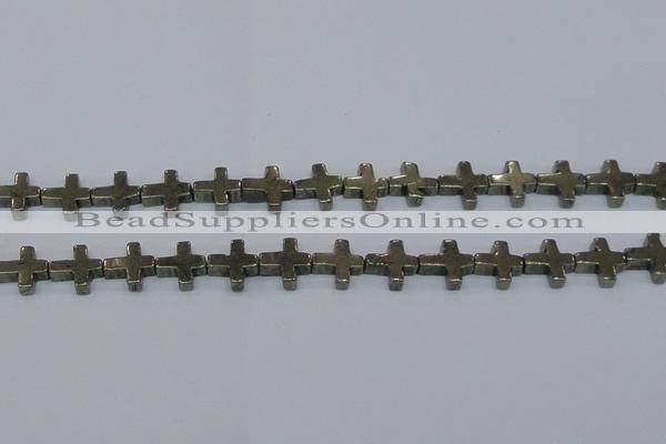 CPY663 15.5 inches 11*11mm cross pyrite gemstone beads wholesale