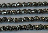 CPY73 15.5 inches 3mm faceted round pyrite gemstone beads wholesale