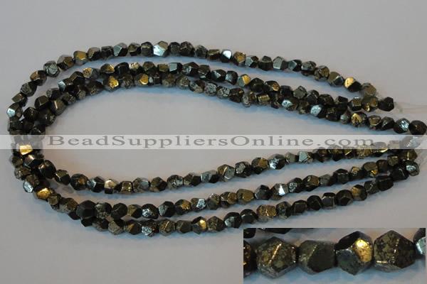 CPY77 15.5 inches 7-8mm faceted nuggets pyrite gemstone beads