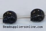 CPY791 Top drilled 16mm carved skull pyrite gemstone beads