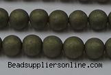 CPY813 15.5 inches 4mm round matte pyrite beads wholesale