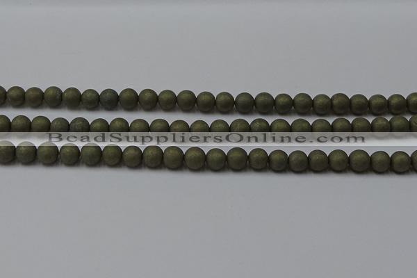 CPY813 15.5 inches 4mm round matte pyrite beads wholesale