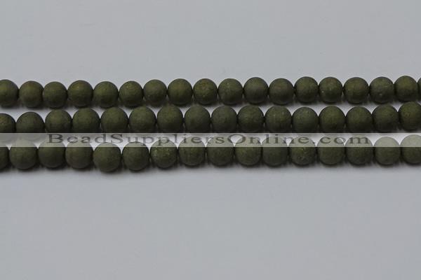 CPY815 15.5 inches 8mm round matte pyrite beads wholesale