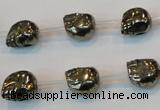 CPY84 15.5 inches 10mm carved skull pyrite gemstone beads wholesale