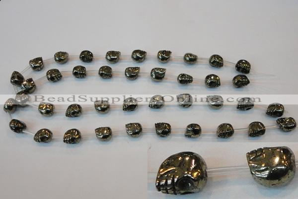 CPY84 15.5 inches 10mm carved skull pyrite gemstone beads wholesale