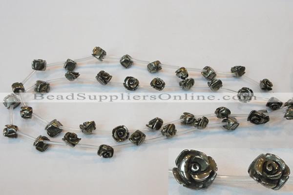 CPY91 15.5 inches 10mm carved rose pyrite gemstone beads wholesale