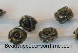 CPY92 15.5 inches 12mm carved rose pyrite gemstone beads wholesale