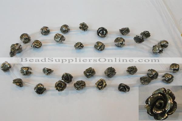 CPY92 15.5 inches 12mm carved rose pyrite gemstone beads wholesale