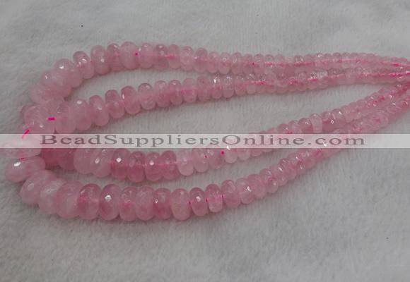 CRB1120 15.5 inches 5*8mm - 9*18mm faceted rondelle rose quartz beads