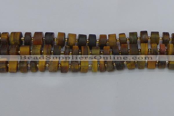 CRB1256 15.5 inches 8*16mm tyre matte yellow tiger eye beads