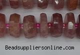 CRB1342 15.5 inches 6*12mm faceted rondelle strawberry quartz beads