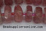 CRB1345 15.5 inches 8*18mm faceted rondelle strawberry quartz beads