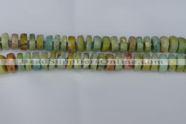 CRB1363 15.5 inches 7*14mm faceted rondelle Chinese amazonite beads