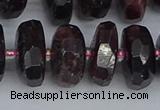 CRB1415 15.5 inches 8*18mm faceted rondelle red garnet beads