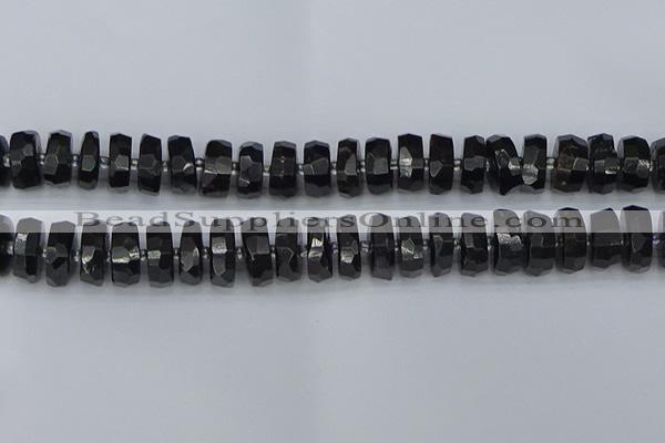 CRB1424 15.5 inches 8*16mm faceted rondelle black tourmaline beads