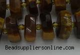 CRB1432 15.5 inches 6*12mm faceted rondelle yellow tiger eye beads