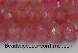 CRB1802 15.5 inches 6*10mm faceted rondelle strawberry quartz beads