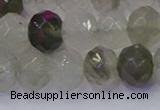 CRB1814 15.5 inches 6*10mm faceted rondelle green rutilated quartz beads