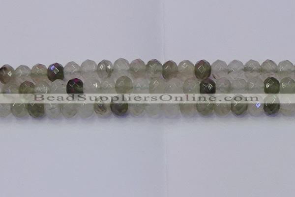 CRB1814 15.5 inches 6*10mm faceted rondelle green rutilated quartz beads