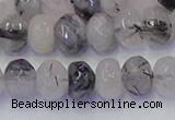 CRB1817 15.5 inches 5*8mm faceted rondelle black rutilated quartz beads