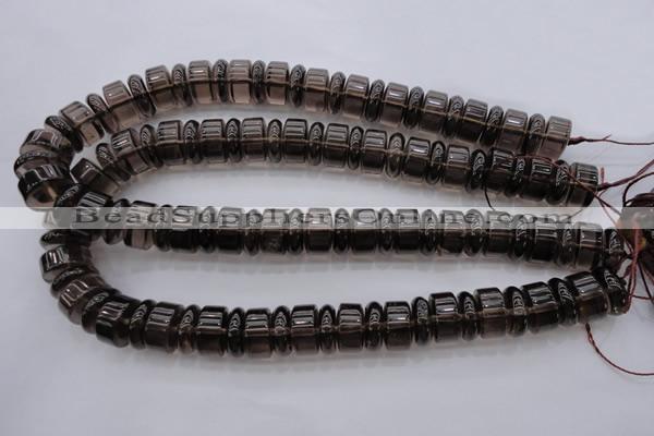 CRB188 15.5 inches 6*16mm – 10*16mm rondelle smoky quartz beads