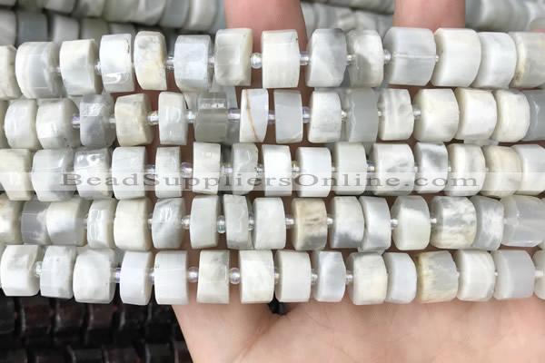 CRB2081 15.5 inches 9mm - 10mm faceted tyre grey moonstone beads