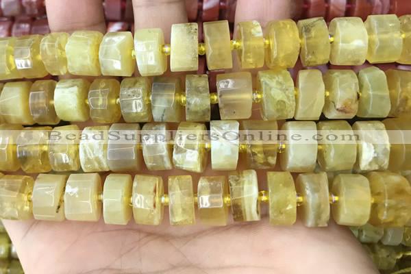 CRB2173 15.5 inches 13mm - 14mm faceted tyre yellow opal beads