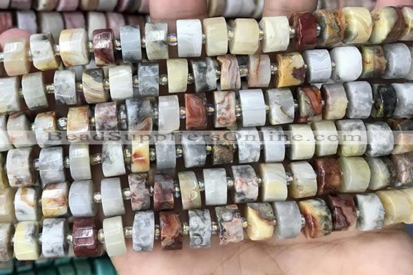 CRB2181 15.5 inches 11mm - 12mm faceted tyre crazy lace agate beads