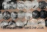 CRB2266 15.5 inches 3*4mm faceted rondelle black rutilated quartz beads