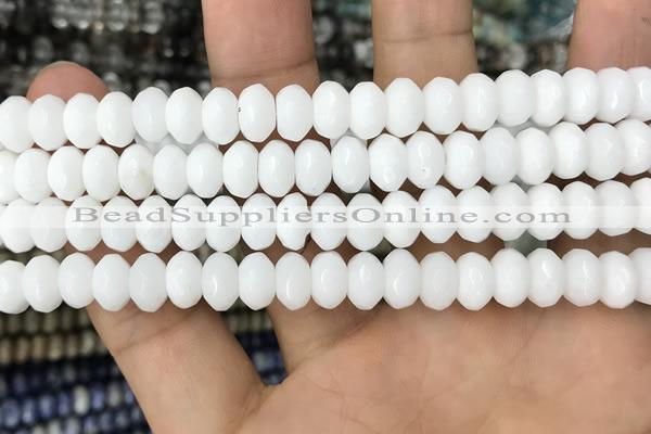 CRB4113 15.5 inches 5*8mm faceted rondelle white porcelain beads