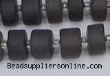 CRB513 15.5 inches 6*10mm tyre matte ice black obsidian beads