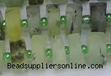 CRB527 15.5 inches 7*14mm tyre matte green rutilated quartz beads