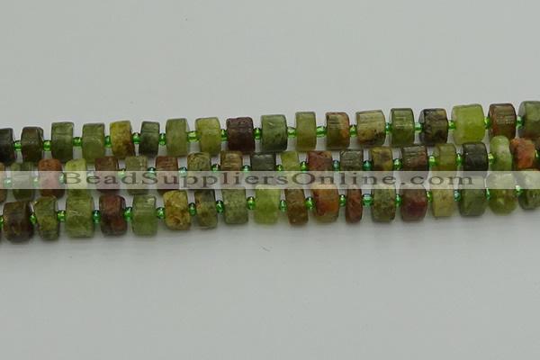 CRB665 15.5 inches 6*10mm tyre green garnet gemstone beads