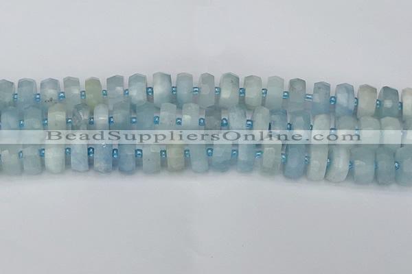 CRB804 15.5 inches 8*14mm faceted rondelle aquamarine beads