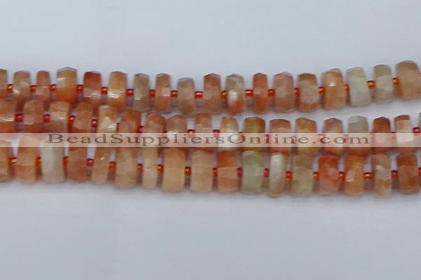 CRB822 15.5 inches 8*18mm faceted rondelle orange moonstone beads