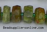 CRB852 15.5 inches 8*14mm faceted rondelle green garnet beads