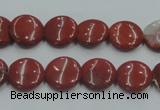 CRE06 16 inches 12mm flat round natural red jasper beads wholesale