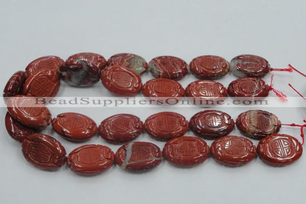 CRE19 16 inches 22*30mm carved oval natural red jasper beads wholesale