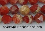 CRE346 15.5 inches 8mm faceted nuggets red jasper beads