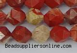 CRE347 15.5 inches 10mm faceted nuggets red jasper beads