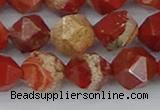 CRE348 15.5 inches 12mm faceted nuggets red jasper beads