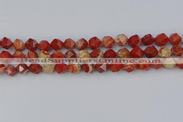 CRE348 15.5 inches 12mm faceted nuggets red jasper beads