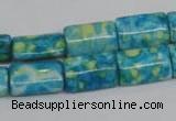 CRF138 15.5 inches 10*15mm flat tube dyed rain flower stone beads