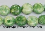 CRF198 15.5 inches 14mm flat round dyed rain flower stone beads