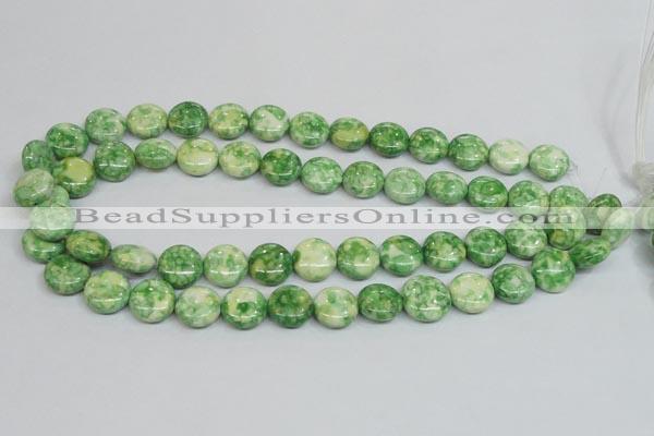 CRF198 15.5 inches 14mm flat round dyed rain flower stone beads