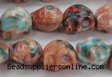 CRF361 15.5 inches 11*12mm skull dyed rain flower stone beads